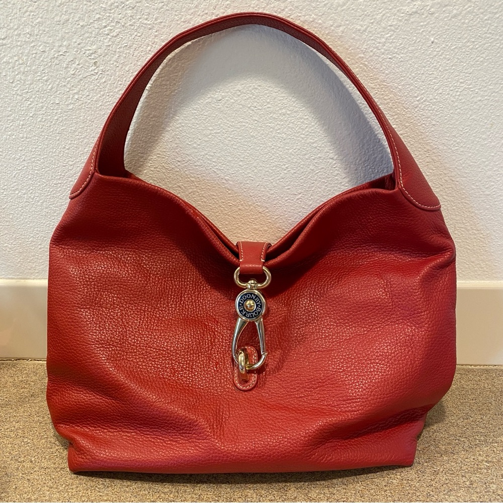 DOONEY & BOURKE Red Pebble Finish Leather Logo Lock Hobo Bag - LIKE NEW!